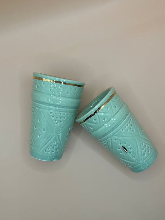 Mug / Verre à café gravés vert menthe