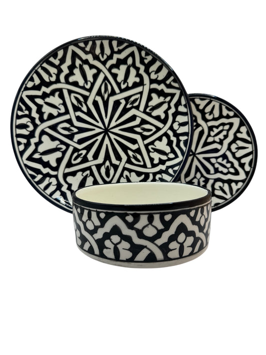 Bol creux droit motif Fassi en noir et blanc