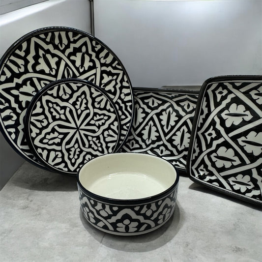 Bol creux droit motif Fassi en noir et blanc