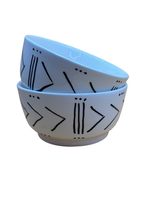 Bol rond à soupe blanc et noir motif berbère