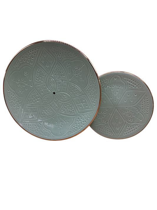 Assiette de présentation gravée vert menthe
